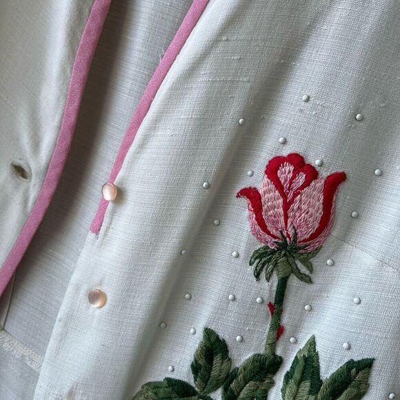 Vintage 1950s R&K Originals Rose Embroidered Dress – Union, Belted, M - Picture 12 of 16